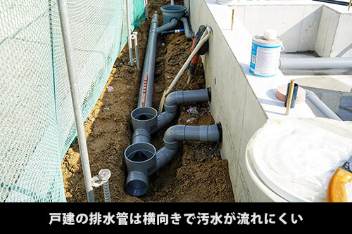 戸建ての排水管は汚水が流れにくい